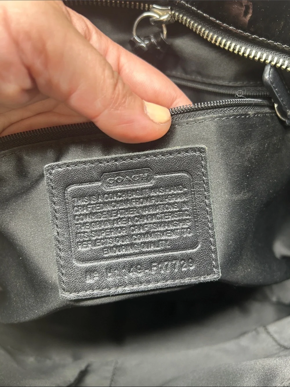 Coach black patent leather zip top tote bag